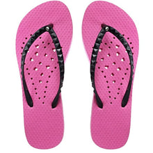 Load image into Gallery viewer, Full top view of Antimicrobial Shower Shoes by Showaflops - hot pink with holes for drainage