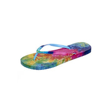 Load image into Gallery viewer, Small image of tie dye shower flip flops.  Tie dye colored sole and strap plus drainage holes for a non-skid flip flop.