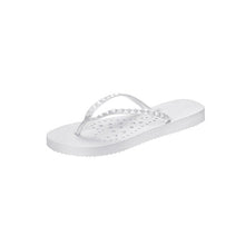 Load image into Gallery viewer, Small Image of shower flip flops by Showaflops. White elongated heart design.