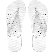 Load image into Gallery viewer, Image of shower flip flops by Showaflops. White elongated heart design.